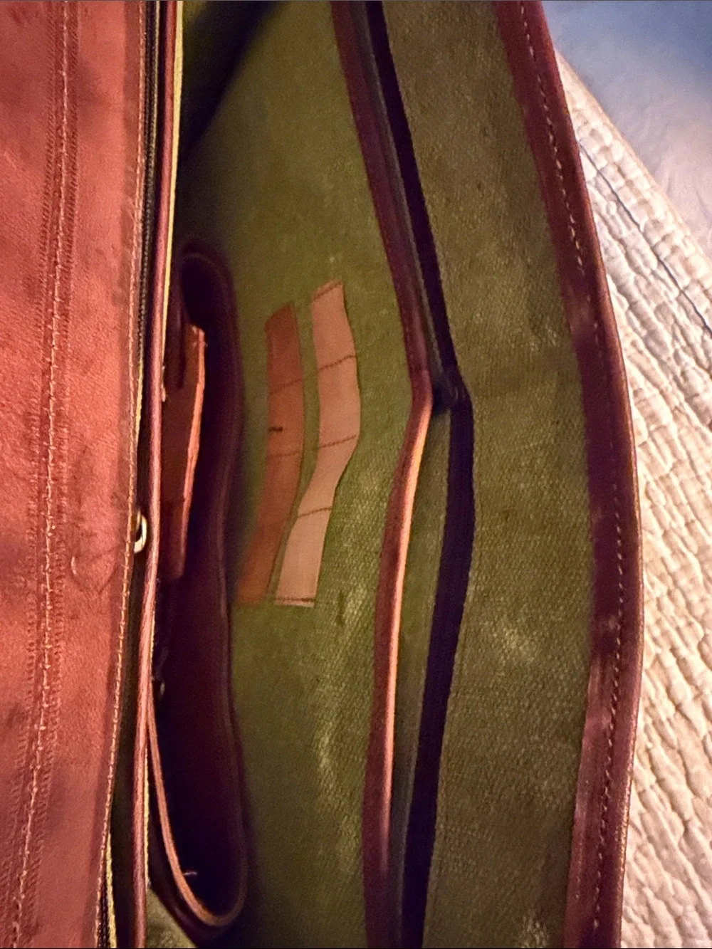 Men's Brown Leather Briefcase with Front Buckle Pockets
